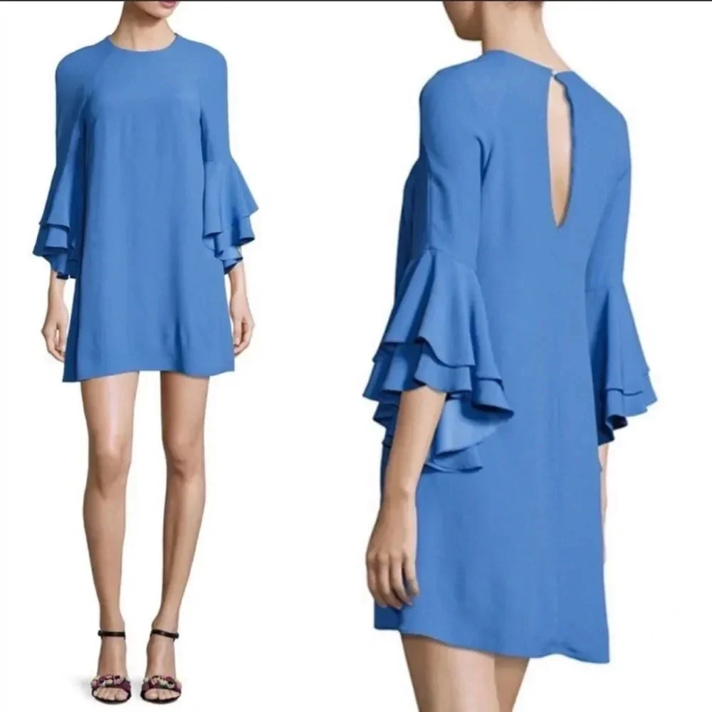 Alexis Melany Blue Ruffle 3/4 Sleeve Shift Mini Dress Women's Size Medium
